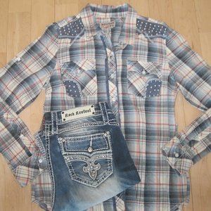 The Buckle Affliction Plaid Top Womens Large